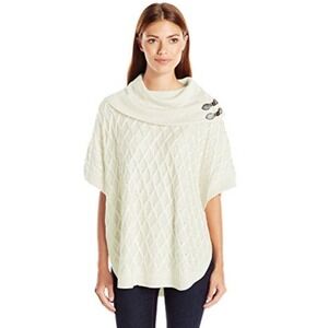 Calvin‎ Klein Cable Knit Poncho Cowl Neck Button Detail Sweater Small/Medium